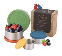 Alpine Elevation 8 Pcs - 4 Stainless Steel Containers + 4 Silicone Lids | 304 Stainless Steel Snack Container | Nesting Snack and Dip Containers | Metal Food Storage