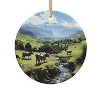 Alpine Farm Cows 2.9-inch Ceramic Pendant Printed Christmas Ornament Suitable for Decorating windowsills fireplaces and bedrooms