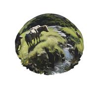 Alpine Farm Cows Print Shower Cap - Reusable, Double Layer, Breathable, Quick-Dry, Perfect for Home, Spa, Hotel, and Travel