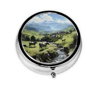 Alpine Farm Cows This Small, Round, Three-Compartment Travel Pill Box is Perfect for Storing Daily medications, Vitamins, and on-The-go.