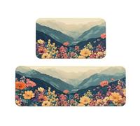 Alpine Flowers Rug Cushioned Kitchen Rugs Sets Of 2 Comfort Standing Mat For Home Decor Sink,Kitchen Mats For Floor Non Slip Washable ，Laundr 17"X47"+17"X30"