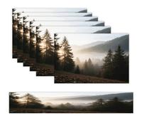 Alpine Forest Placemats Set of 7 Exquisite Linen Table Mat Seven Piece Set Includes 13"x71" Fashion Table Runner and 12"x18" Place Mat Decor for Kitchen Dining Room