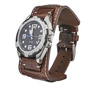ALPINE Genuine Vintage Leather Cuff Watch Strap - Black, Brown, Tan in Sizes 20mm, 22mm & 24mm - (BROWN - 24MM)