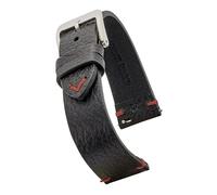 ALPINE Genuine vintage leather watch strap with quick release spring bars - watch band colors Black, Bown, Tan - 18, 20, 22, 24 mm (22MM, BLACK-RED)