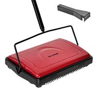 Alpine Industries Manual Carpet Sweeper Triple Brush - Non Electric Multi-Surface Floor Cleaner Easy Sweeping for Carpeted Floors (Red -Updated)