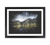 Alpine Lake In Colorado Paint Splash Modern Art Framed Print | A2 Black Framed Wall Art | Ready to Hang | Modern Landscape Picture | Living Room Bedroom Lounge Office