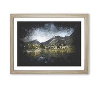 Alpine Lake In Colorado Paint Splash Modern Art Framed Print | A2 Oak Framed Wall Art | Ready to Hang | Modern Landscape Picture | Living Room Bedroom Lounge Office