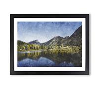 Alpine Lake In Colorado Painting Modern Art Framed Print | A4 Black Framed Wall Art | Ready to Hang | Modern Landscape Picture | Living Room Bedroom Lounge Office