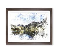 Alpine Lake In Colorado Watercolour Modern Framed Print | A2 Walnut Framed Wall Art | Ready to Hang | Modern Landscape Picture | Living Room Bedroom Lounge Office