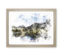 Alpine Lake In Colorado Watercolour Modern Framed Print | A4 Oak Framed Wall Art | Ready to Hang | Modern Landscape Picture | Living Room Bedroom Lounge Office