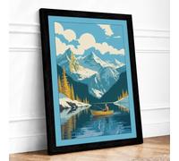 Alpine Lake Retreat Vintage Framed Wall Art Print A2 Black