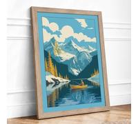Alpine Lake Retreat Vintage Framed Wall Art Print A4 Oak