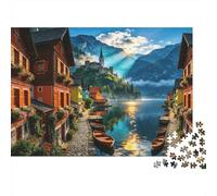 Alpine Lakeside Jigsaw Puzzle 1000 Pieces Recyclable Swiss Village Senior Puzzles Educational Game Decompression Ideal for Family And Friends Birthdays 70x50cm/1000pcs
