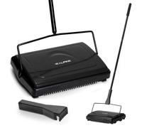Alpine Manual Carpet Sweeper Triple Brush - Cordless Non Electric Multi-Surface Floor Brush Hardwood Floor Cleaner Easy Sweeping for Carpeted Floors (Improved Black)
