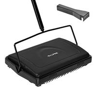 Alpine Manual Carpet Sweeper Triple Brush - Cordless Non Electric Multi-Surface Floor Brush Hardwood Floor Cleaner Easy Sweeping for Carpeted Floors (Improved Black)