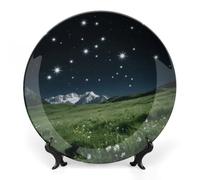 Alpine Meadow Stars Ceramic Decorative Plate Boho Bone China Decorative Plate with Display Stand Wall Hanging Ornament Plates for Kitchen Dining Room Wine Cabinet Home Décor 7inch
