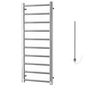 Alpine Chrome Round Tube Electric Heated Towel Rail/Warmer/Radiator. Modern, Designer, Stylish for Bathroom, Kitchen/Prefilled Electric, 1200