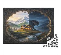 Alpine Mountain Cabin 1000 Piece Jigsaw Puzzle Paper for Adults Scenic Day Night View Puzzle Game for Family Relax Focus Gift Home Decor 38x26cm/1000pcs