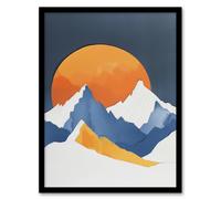 Alpine Mountain Peaks Sun Abstract Painting Framed Art Print Artery8 Orange A4