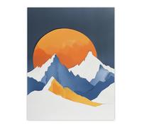 Alpine Mountain Peaks Sun Abstract Painting Wall Art Print Artery8 Orange W24 inch x H32 inch