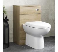 Alpine Oak Wood Back to Wall Toilet Unit & D Shape Saturn Toilet - 500mm
