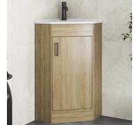 Alpine Oak Wood Corner Vanity Unit with Basin - 585mm - Single Door