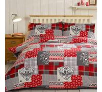 Alpine Patchwork Duvet Cover Set 100% Brushed Cotton - Red - King Duvet Cover