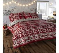 Alpine Polycotton Reversible Quilt Duvet Cover and 2 Pillowcase Bedding Bed Set, Red, Super King