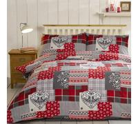 Rapport Home Alpine Patchwork Flannelette Duvet Cover Set Double | Cosy 100% Brushed Cotton Flannel Bedding, Ultra-Soft & Warm for Winter & Christmas | Red/Multi-Colour