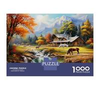 Alpine Serenity 1000pc Jigsaw As Interlocking Puzzles Jigsaw Puzzles Autumn Stream Hut That Are Impossible Hard Difficult Challenging for Home Decor Hobby 52x38cm/1000pcs