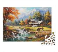 Alpine Serenity Jigsaw Puzzles for Adults 1000 Piece Mountain Cottage Educational Game Home Decoration for Adults& Kids Age 14 Years Up 38x26cm/1000pcs