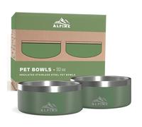 ALPINE Set of 2 Stainless Steel Dog Bowls, Non Slip, Metal Pet Bowl for Food and Water, Double Walled Insulated, Rustproof, Dishwasher Safe (32 oz, Hunter Green)