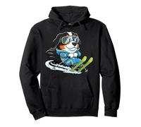 Alpine Snow Dog On Skis Cute Bernese Mountain Pullover Hoodie
