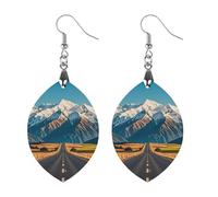 Alpine Snowy Mountain Wooden Earrings for Women, Vintage Elegant Wood Jewelry, Lightweight Earrings for Wedding, Party, Everyday Jewelry Gift, Circular, Wood, wood