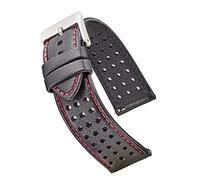 ALPINE Soft and Smooth Genuine Perforated Leather Watch Strap - Black, Brown, Tan - 18 mm, 20 mm, 22 mm (18MM, BLACK-RED)