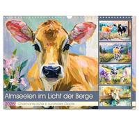 Alpine souls in the light of the mountains. Charming cows in an artistic oil look UK-Version (Wall Calendar 2026 DIN A3 Landscape), CALVENDO 12 Month Wall Calendar