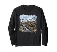 Alpine Stream Rocky Valley Snow Peak Panorama Long Sleeve T-Shirt