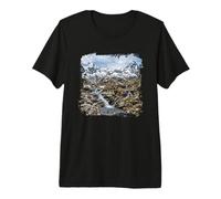 Alpine Stream Rocky Valley Snow Peak Panorama Premium T-Shirt