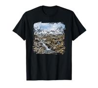 Alpine Stream Rocky Valley Snow Peak Panorama T-Shirt