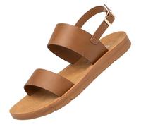 alpine swiss Beth Womens Sandals | Flat Two Strap Buckle Summer Shoes | Comfortable Everyday Footbed Slides | Casual Slip On Sandals for Women Tan 8 M US