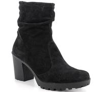 Alpine Swiss Bianca Womens Suede Slouchy Ankle Boots Made in Italy Block Heel Lug Sole Ankle Booties, Black, 5.5 UK