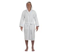 alpine swiss Dane Mens Hooded Bathrobe Pure Cotton Terry Cloth Long Robe for Men Super Absorbent Quick Drying Luxury Spa Robe WHT XL/2XL