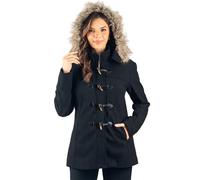 alpine swiss Duffy Womens Black Wool Coat Fur Trim Hooded Parka Jacket Large