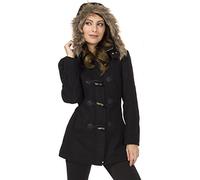alpine swiss Duffy Womens Black Wool Coat Fur Trim Hooded Parka Jacket Medium