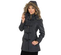 alpine swiss Duffy Womens Gray Wool Coat Fur Trim Hooded Parka Jacket Small