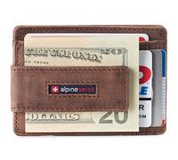alpine swiss Harper Mens RFID Slim Front Pocket Wallet Magnetic Money Clip ID Card Holder Leather Distressed Brown