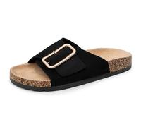 alpine swiss Heidi Womens Slide Sandals | Comfortable Cork Footbed with Arch Support | Adjustable Buckle | Vegan Suede | Anti-Slip Traction | Shoes for Summer & Beach BLK 5