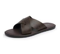 Alpine Swiss Hugo Men’s Vegan Leather Slide Sandals | Dressy & Comfortable Indoor Outdoor Shoes | Cross Strap Design for Casual & Elevated Wear | Water-Resistant & Anti-Slip Traction Flip Flops, Brown