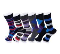 alpine swiss Mens Cotton 6 Pack Dress Socks Striped & Argyle Fun Color Pack