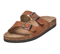 alpine swiss Mens Double Strap Contour Sandals | Adjustable Buckle Slides | Vegan Leather Footbed Sandals | Ergonomic Cork-Inspired Sole | Casual Summer Footwear Slip On Slides with Buckles BRN 10